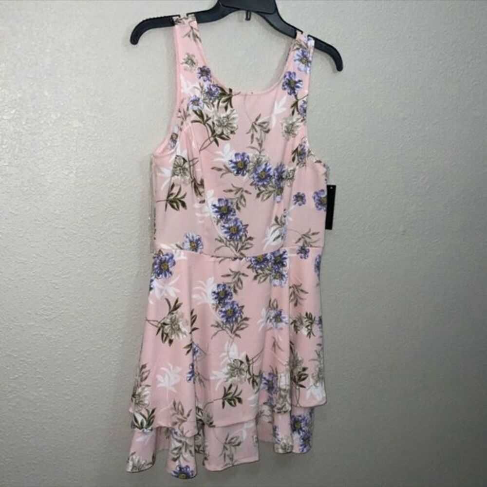 Xtraordinary Floral Tiered Mini Dress Pink Blue Size L - Picture 2 of 5